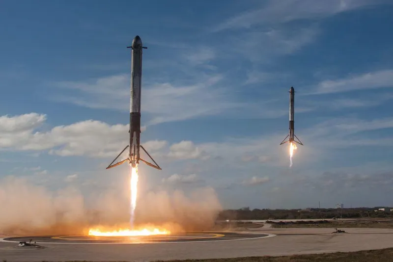 two rockets landing